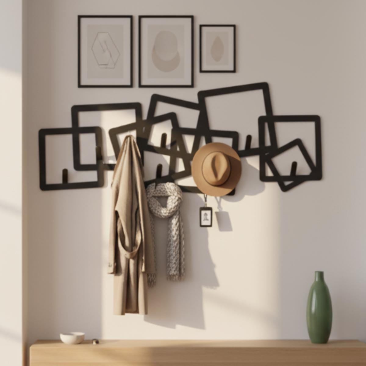 Geometric Black Metal Wall Coat Rack • Modern Entryway Organizer