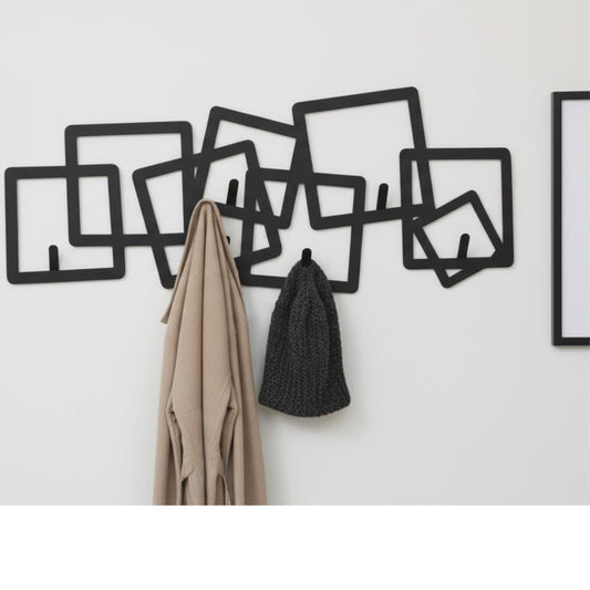 Geometric Black Metal Wall Coat Rack • Modern Entryway Organizer