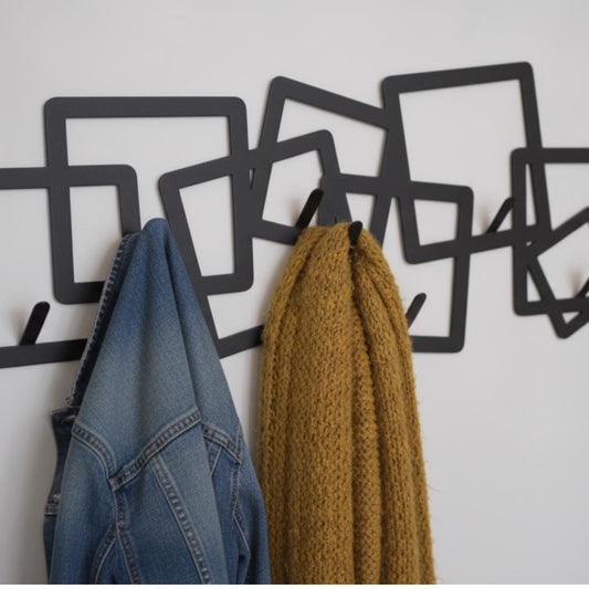 Geometric Black Metal Wall Coat Rack • Modern Entryway Organizer