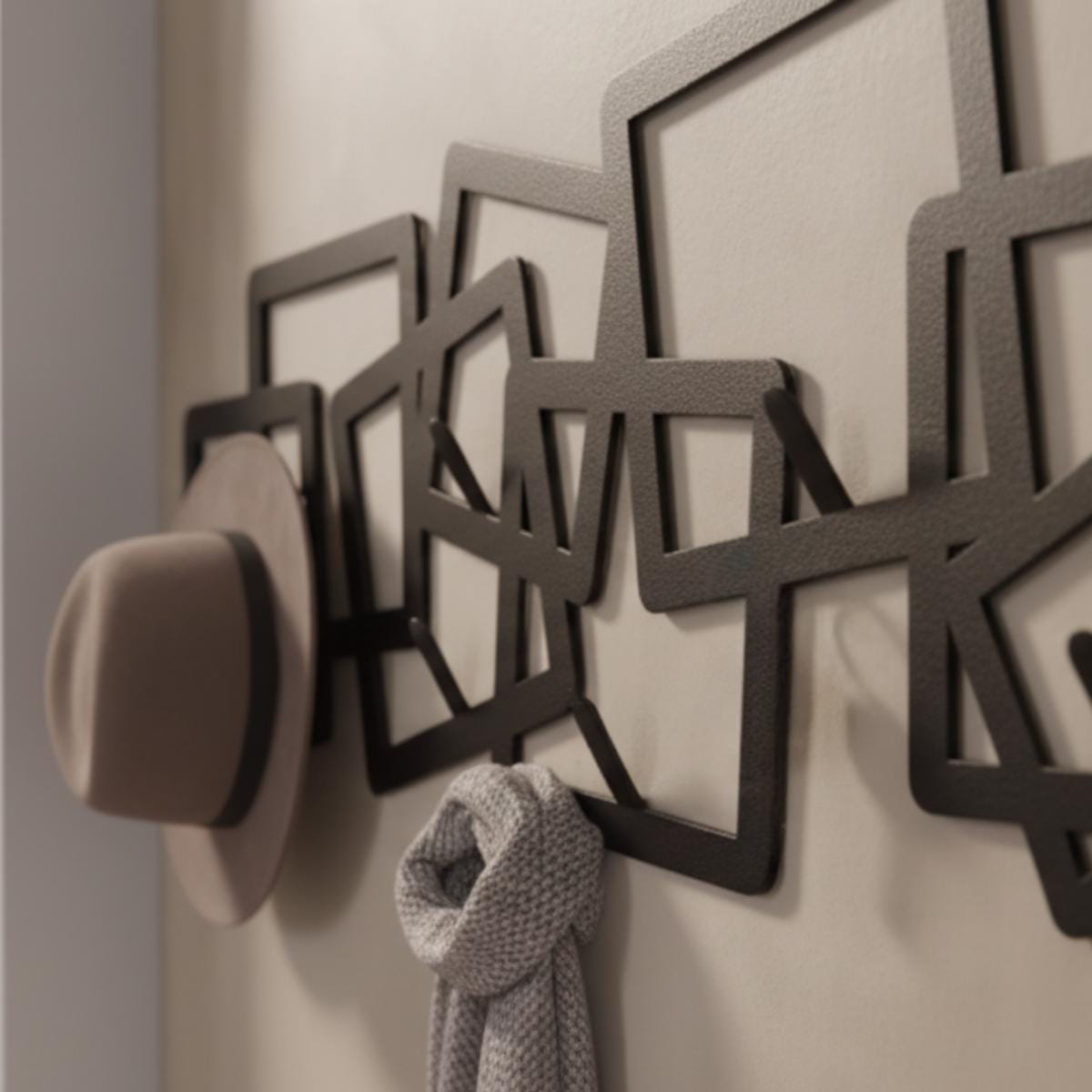 Geometric Black Metal Wall Coat Rack • Modern Entryway Organizer