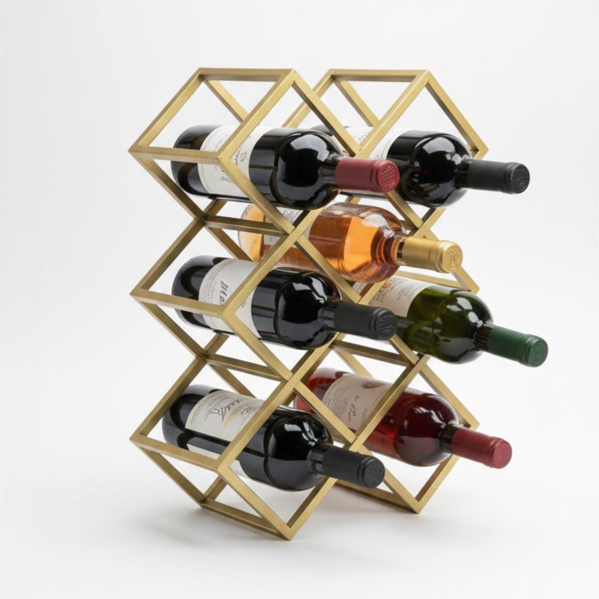 Geometric Gold Wine Rack | Modern Countertop Bottle Holder