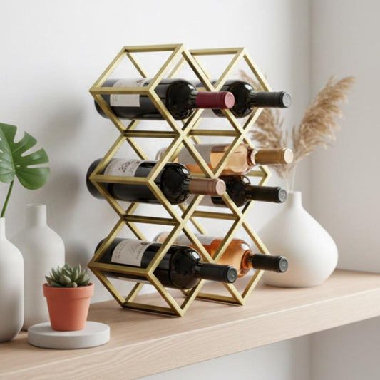 Geometric Gold Wine Rack | Modern Countertop Bottle Holder