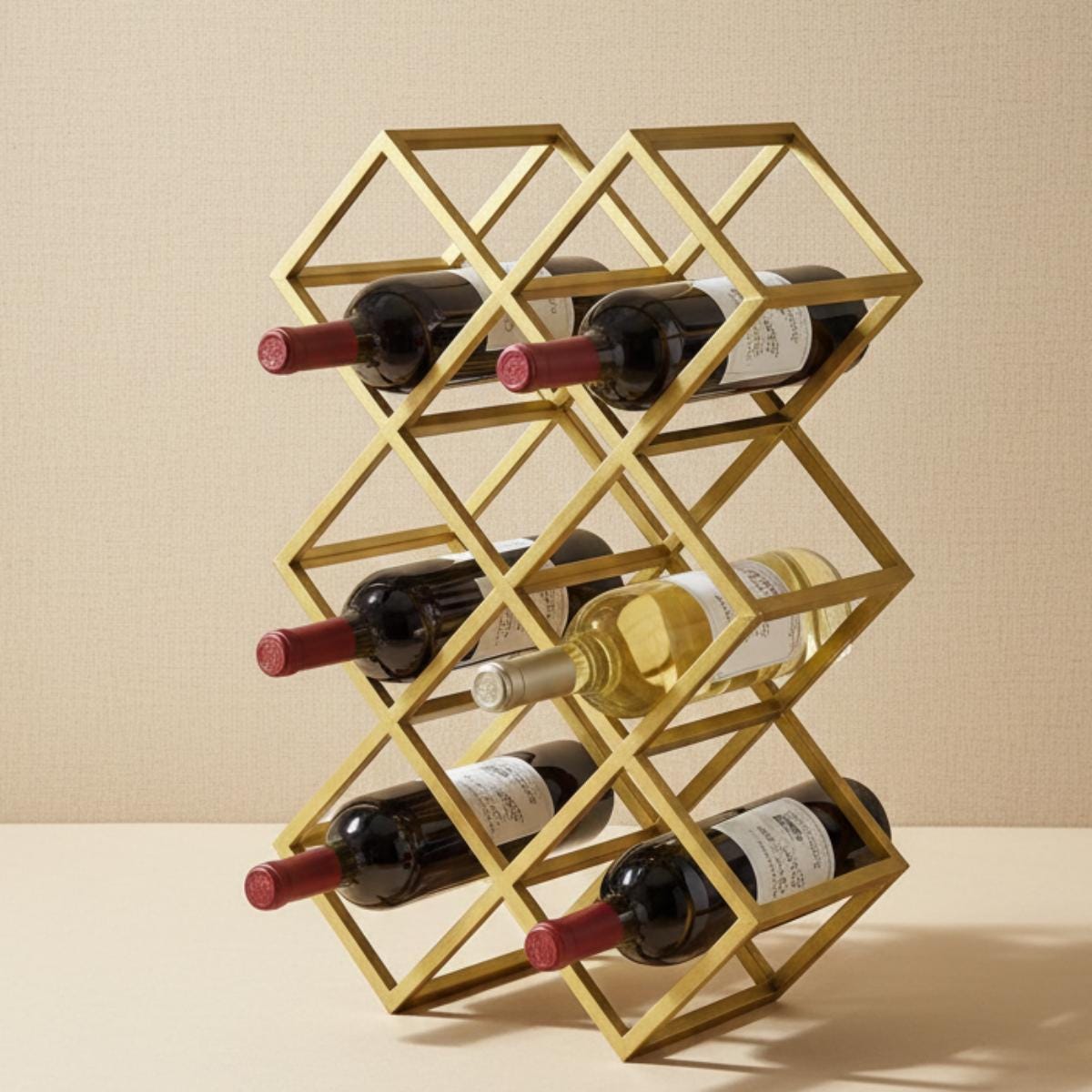 Geometric Gold Wine Rack | Modern Countertop Bottle Holder