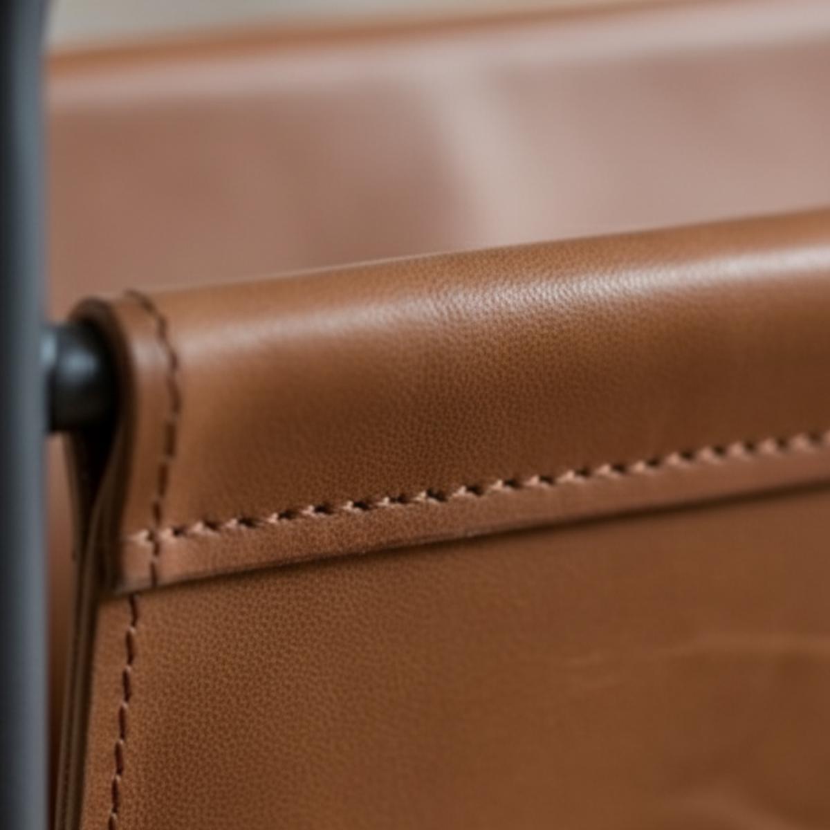 Modern Faux Leather Sling Magazine Rack – Black Metal Frame