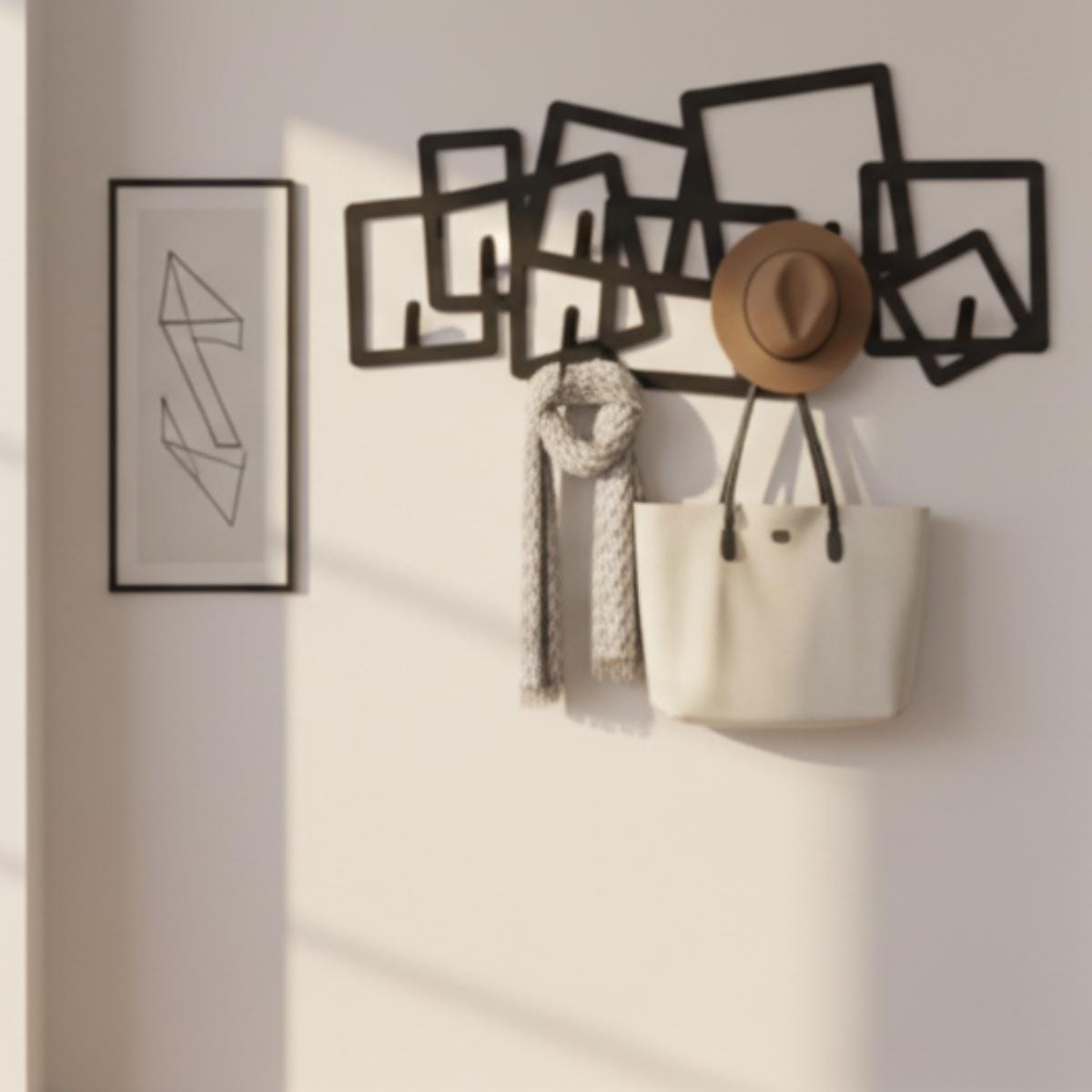 Geometric Black Metal Wall Coat Rack • Modern Entryway Organizer