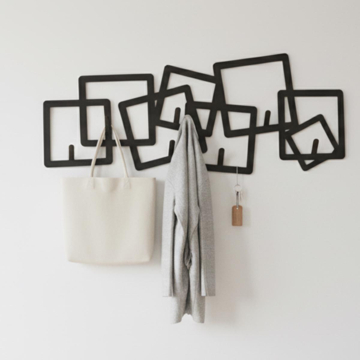 Geometric Black Metal Wall Coat Rack • Modern Entryway Organizer
