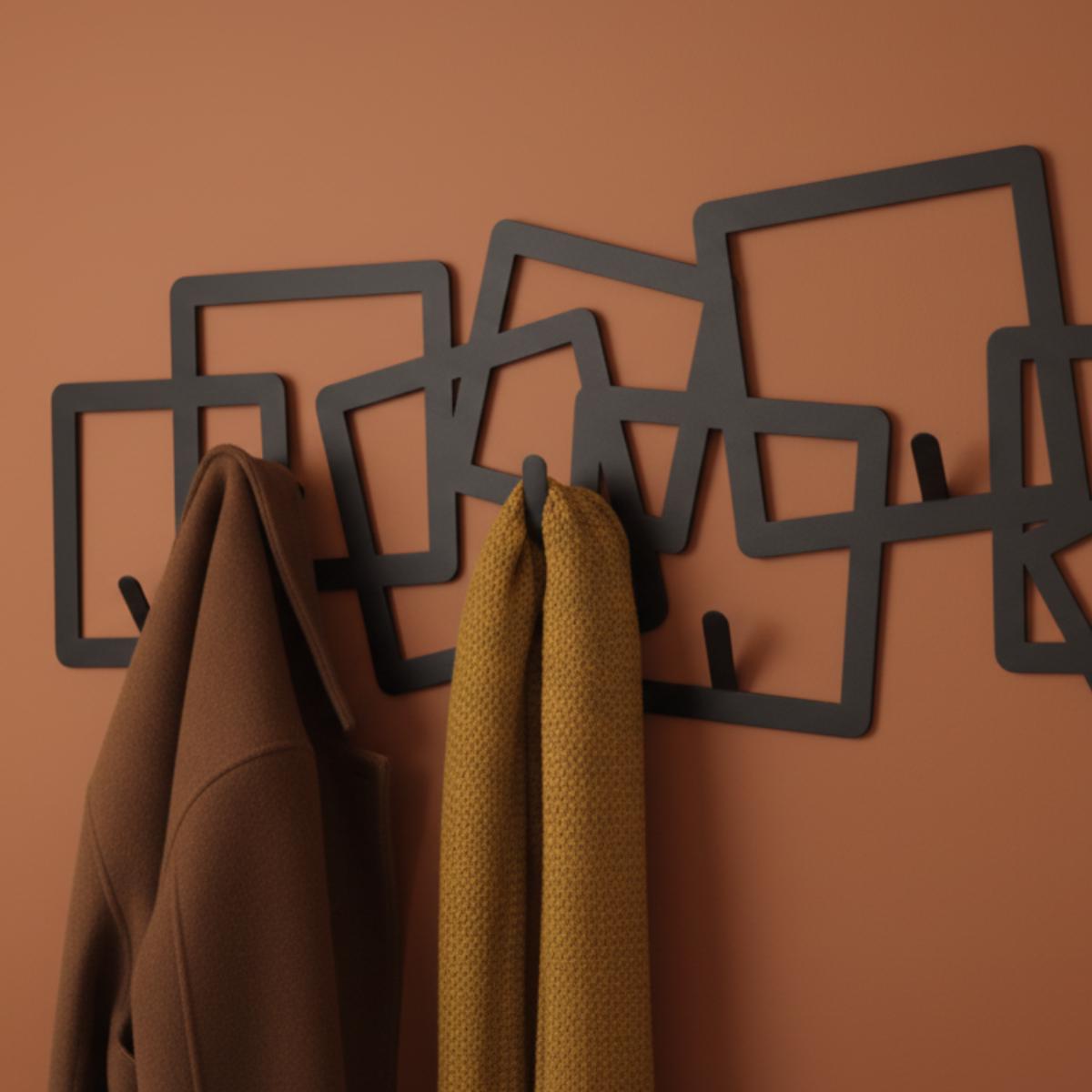 Geometric Black Metal Wall Coat Rack • Modern Entryway Organizer