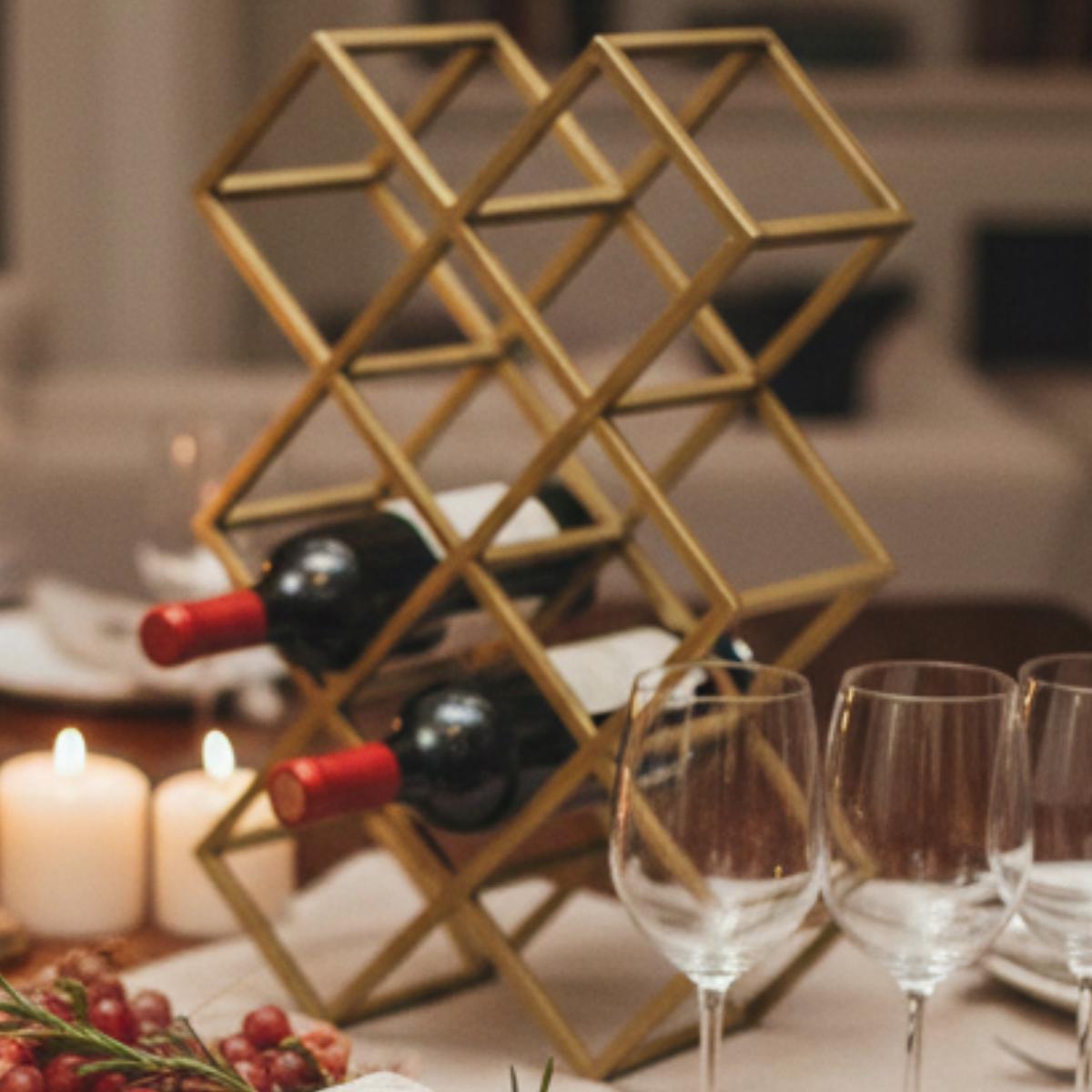 Geometric Gold Wine Rack | Modern Countertop Bottle Holder