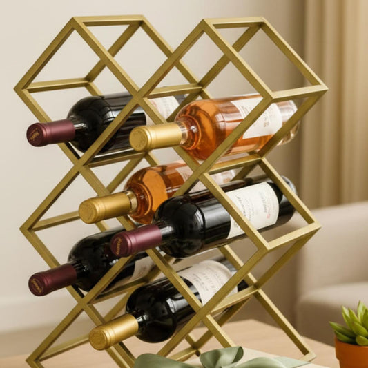 Geometric Gold Wine Rack | Modern Countertop Bottle Holder