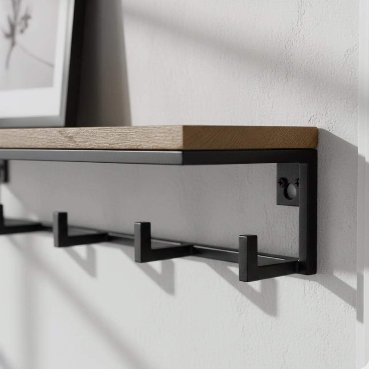 Wall Mounted Coat Rack with Shelf, Modern Entryway Organizer, Wood and Metal Coat Hooks for Hallway Mudroom Storage, Minimali