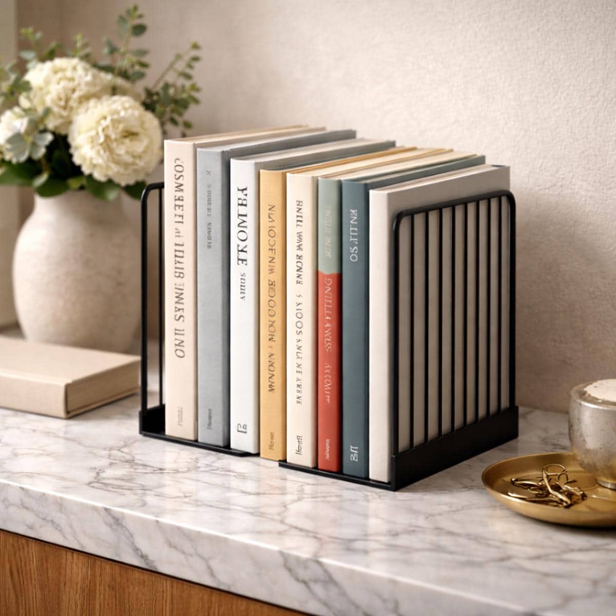 Modern Black Metal Bookends – Minimalist Heavy Book Organizer, Contemporary Bookshelf Decor, Book Lover Gift