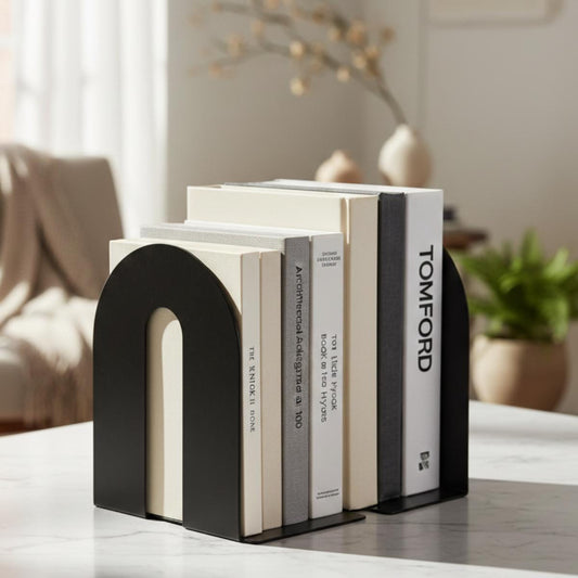 Modern Heavy Metal Bookends for Shelves, Minimalist Decorative Bookend Set for Home Office Bookshelf Decor
