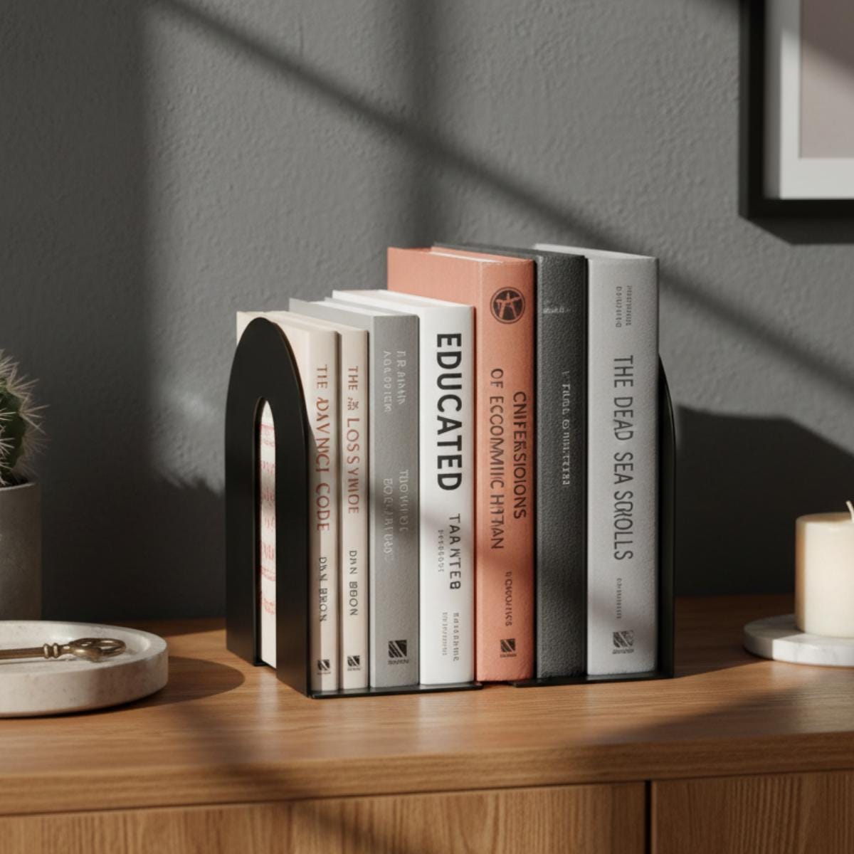 Modern Heavy Metal Bookends for Shelves, Minimalist Decorative Bookend Set for Home Office Bookshelf Decor