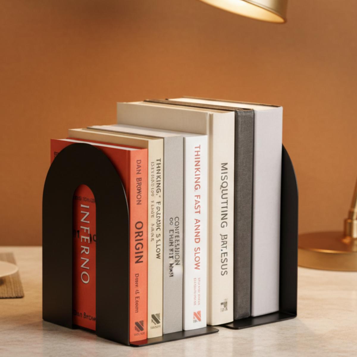 Modern Heavy Metal Bookends for Shelves, Minimalist Decorative Bookend Set for Home Office Bookshelf Decor