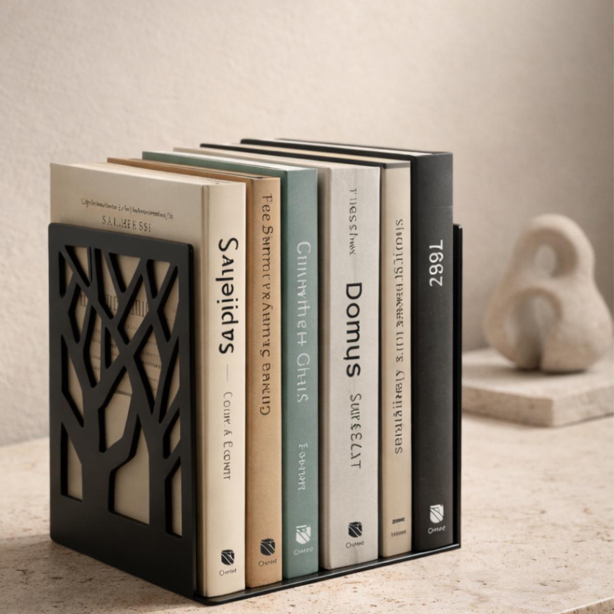 Tree Metal Bookends, Modern Black Decorative Bookends for Desk, Office & Bookshelf Decor