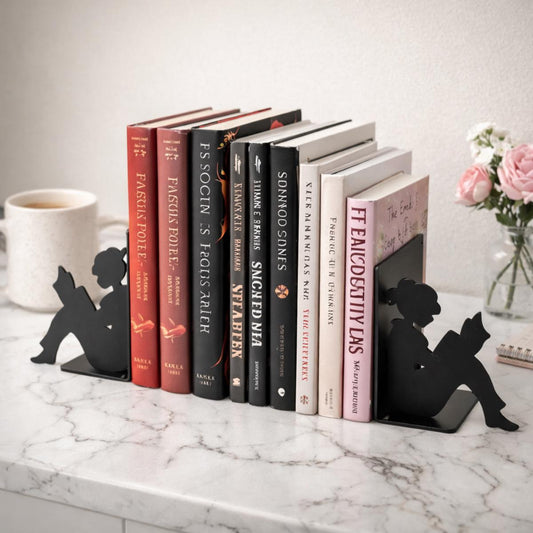 Black Metal Bookends, Reading Girl Silhouette, Literary Gift