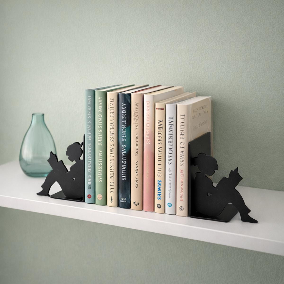 Black Metal Bookends, Reading Girl Silhouette, Literary Gift