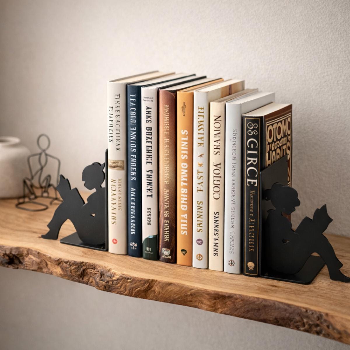 Black Metal Bookends, Reading Girl Silhouette, Literary Gift