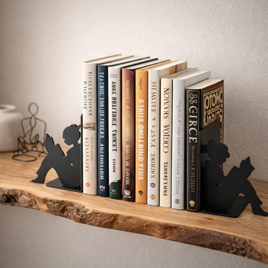 Black Metal Bookends, Reading Girl Silhouette, Literary Gift