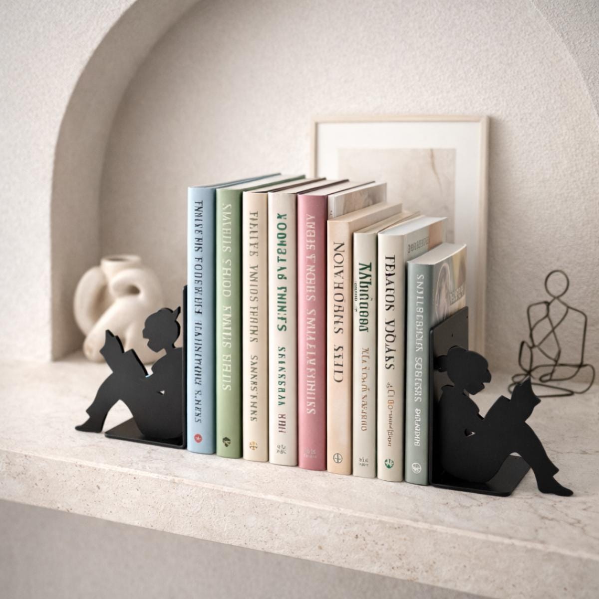 Black Metal Bookends, Reading Girl Silhouette, Literary Gift