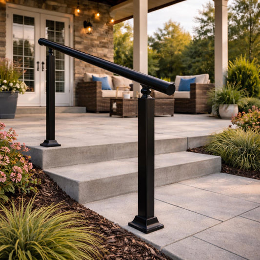 Modern Black Metal Handrail, Outdoor Stair Railing, Adjustable Pitch