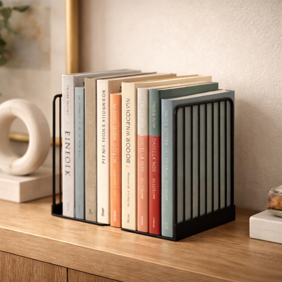Modern Black Metal Bookends – Minimalist Heavy Book Organizer, Contemporary Bookshelf Decor, Book Lover Gift