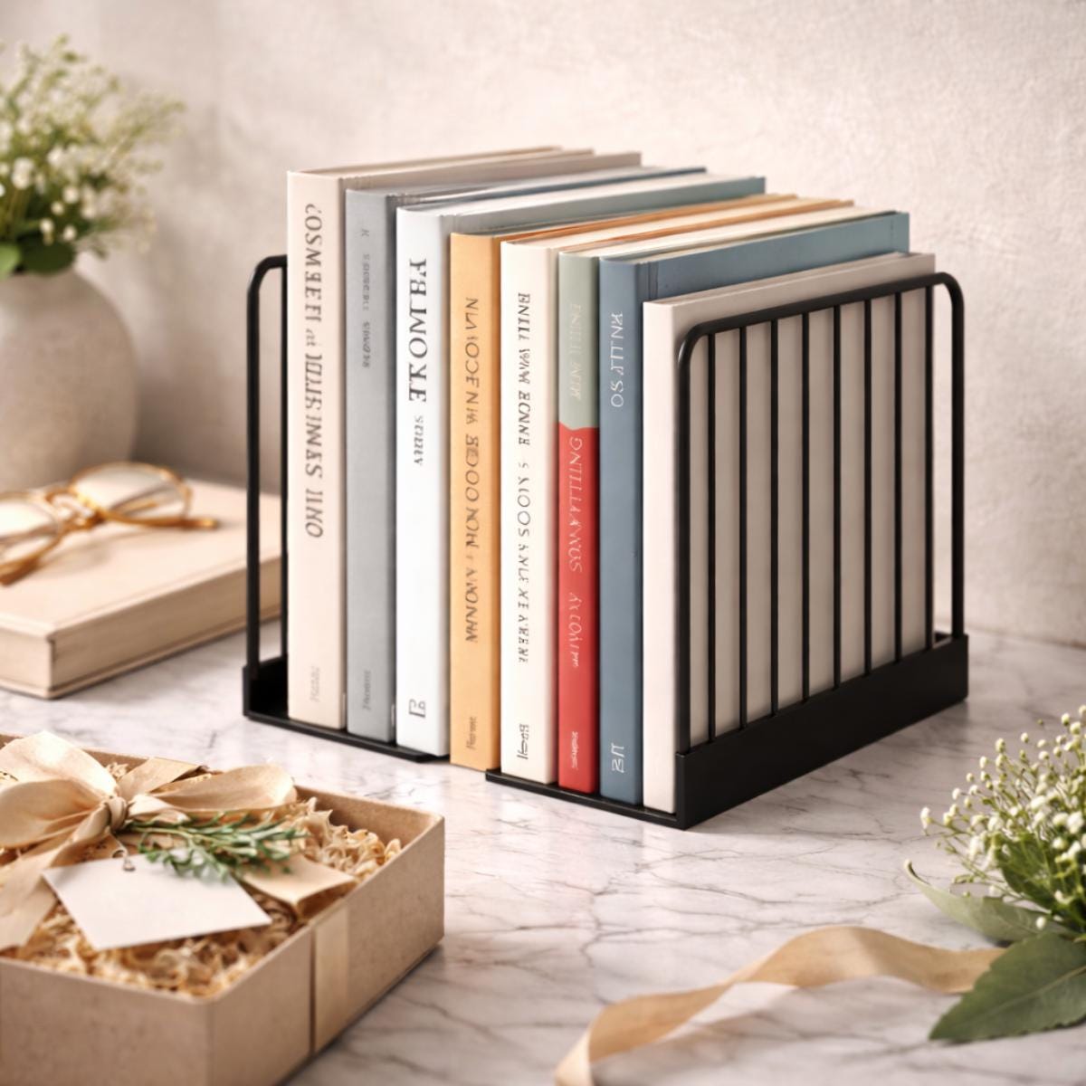 Modern Black Metal Bookends – Minimalist Heavy Book Organizer, Contemporary Bookshelf Decor, Book Lover Gift