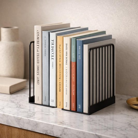Modern Black Metal Bookends – Minimalist Heavy Book Organizer, Contemporary Bookshelf Decor, Book Lover Gift