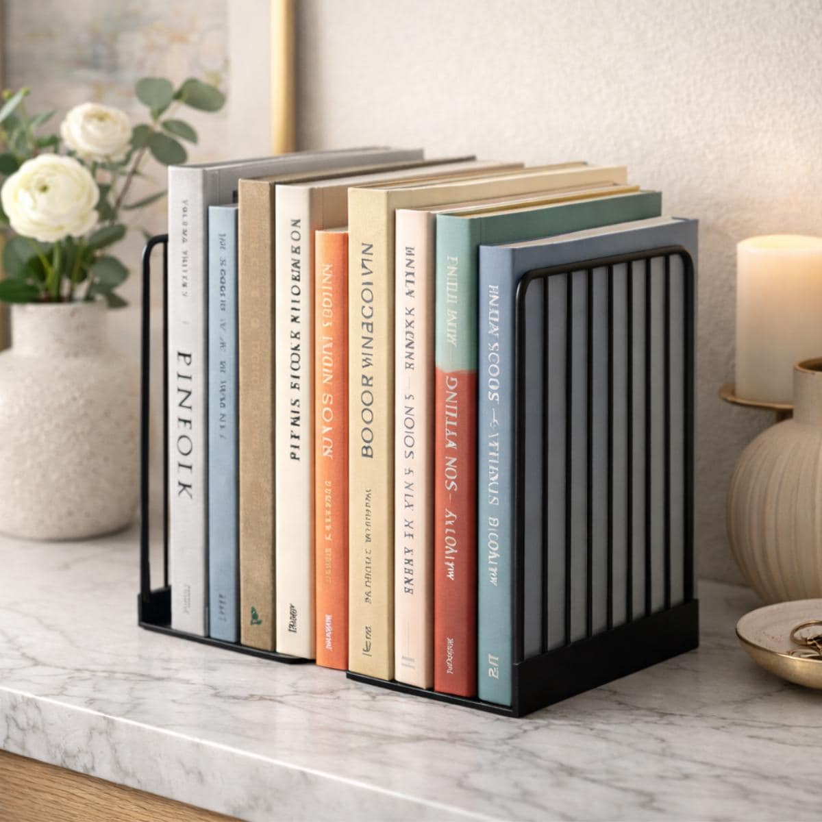 Modern Black Metal Bookends – Minimalist Heavy Book Organizer, Contemporary Bookshelf Decor, Book Lover Gift