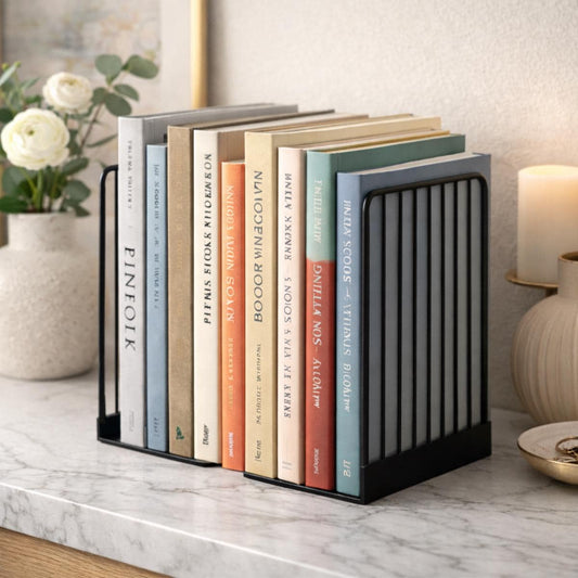 Modern Black Metal Bookends – Minimalist Heavy Book Organizer, Contemporary Bookshelf Decor, Book Lover Gift