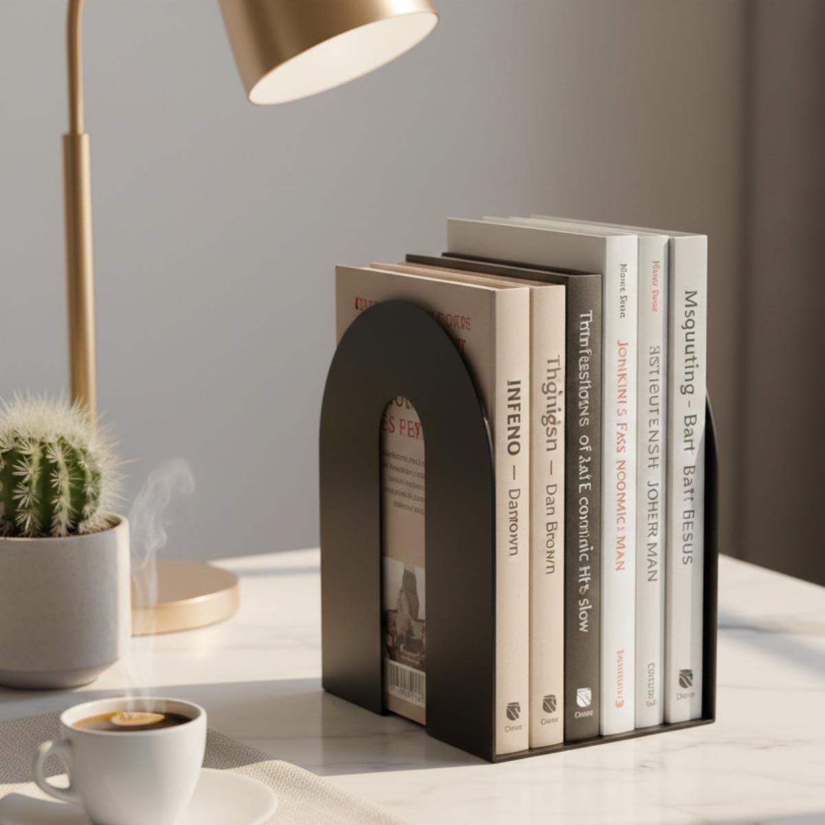 Modern Heavy Metal Bookends for Shelves, Minimalist Decorative Bookend Set for Home Office Bookshelf Decor