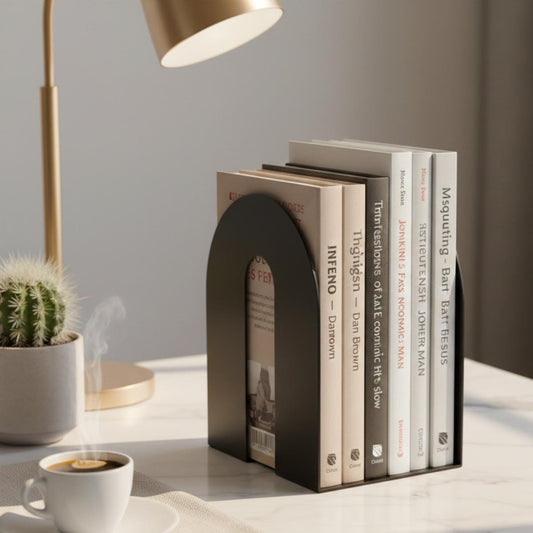 Modern Heavy Metal Bookends for Shelves, Minimalist Decorative Bookend Set for Home Office Bookshelf Decor