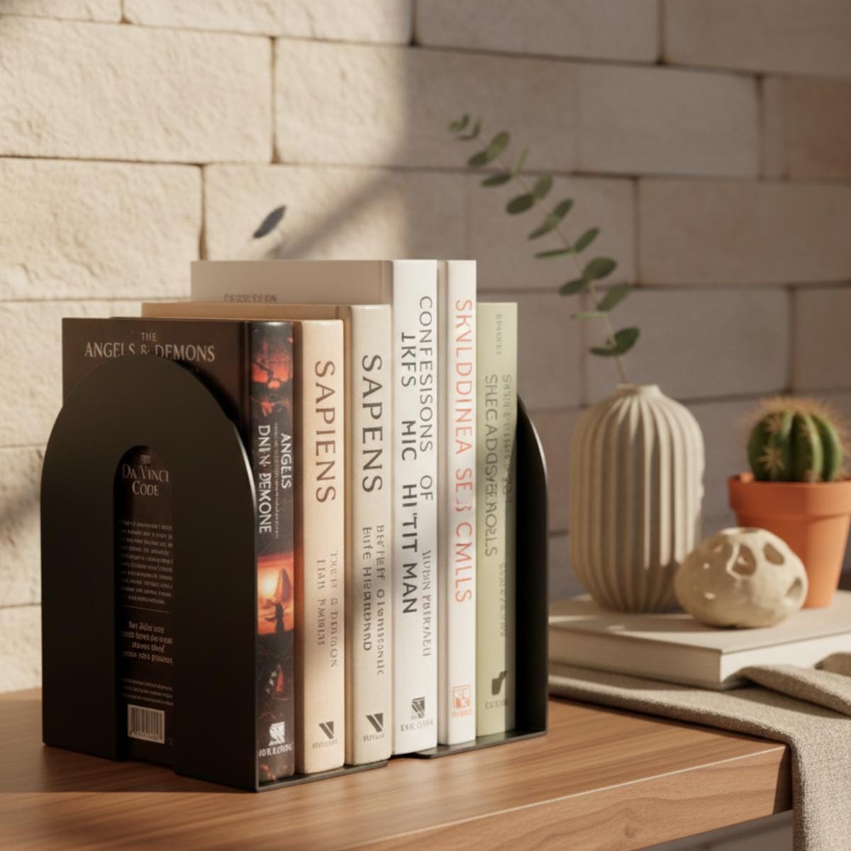 Modern Heavy Metal Bookends for Shelves, Minimalist Decorative Bookend Set for Home Office Bookshelf Decor