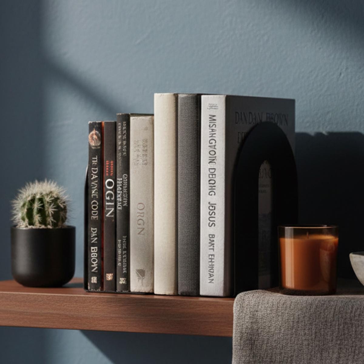 Modern Heavy Metal Bookends for Shelves, Minimalist Decorative Bookend Set for Home Office Bookshelf Decor
