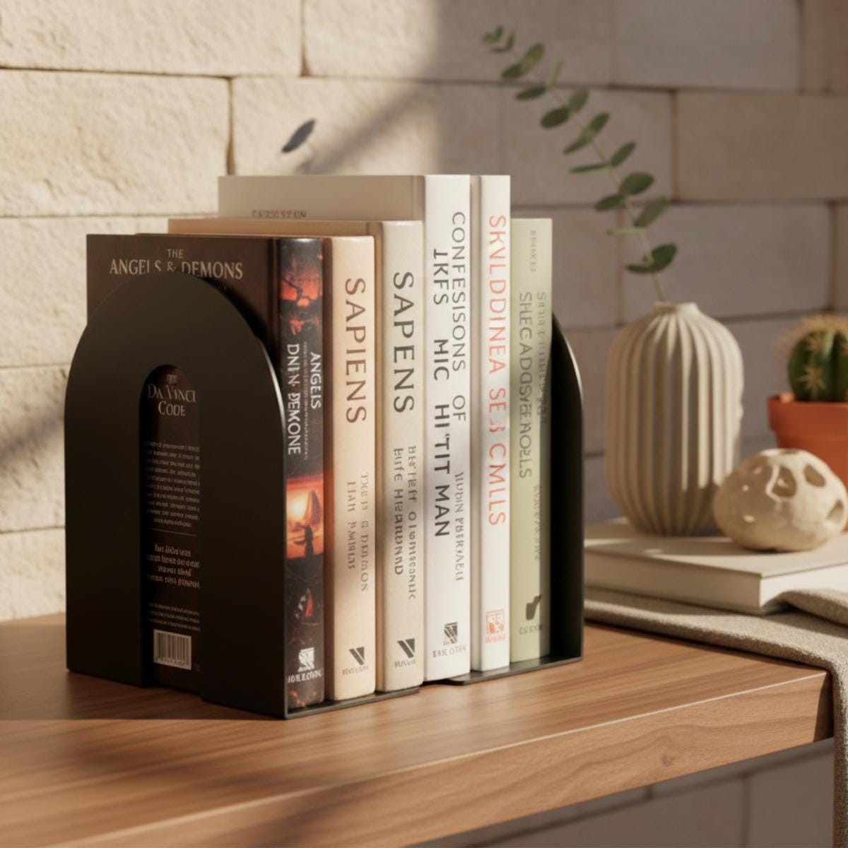 Modern Heavy Metal Bookends for Shelves, Minimalist Decorative Bookend Set for Home Office Bookshelf Decor