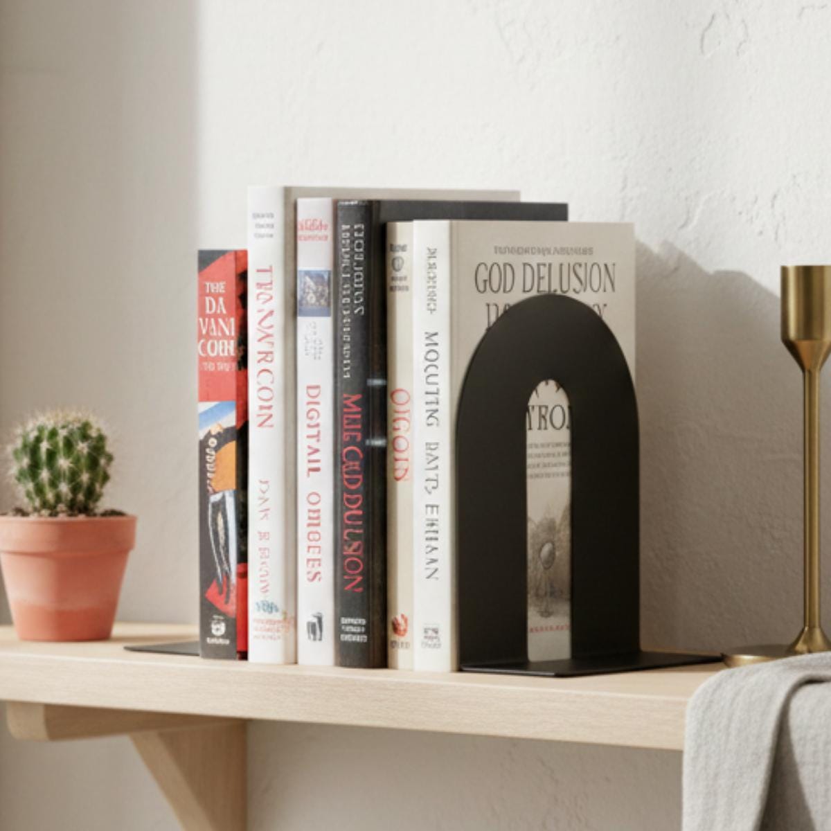 Modern Heavy Metal Bookends for Shelves, Minimalist Decorative Bookend Set for Home Office Bookshelf Decor