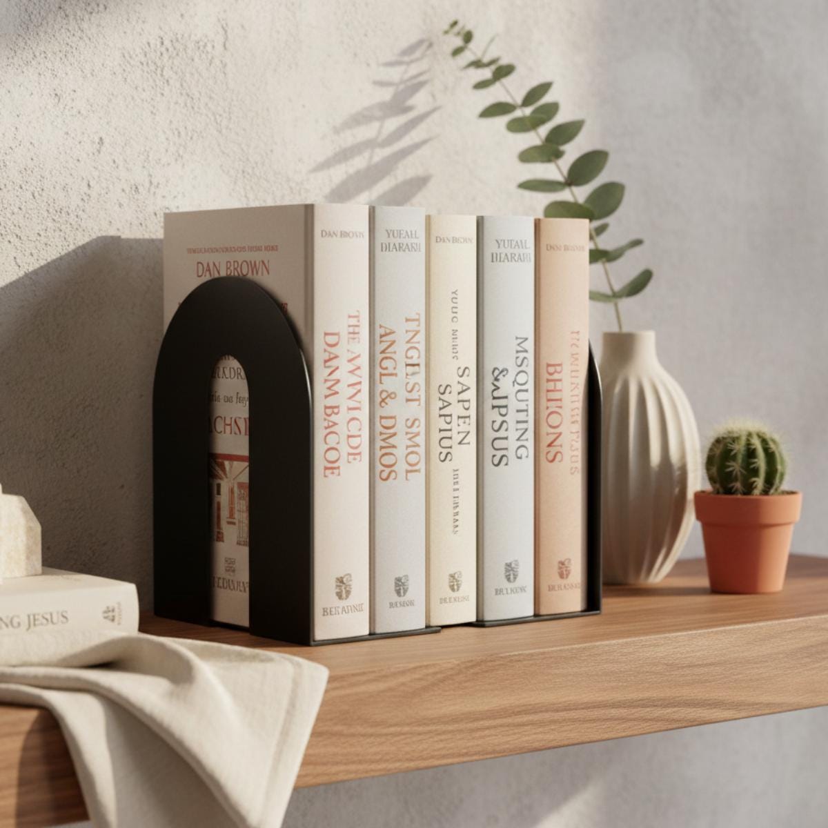 Modern Heavy Metal Bookends for Shelves, Minimalist Decorative Bookend Set for Home Office Bookshelf Decor