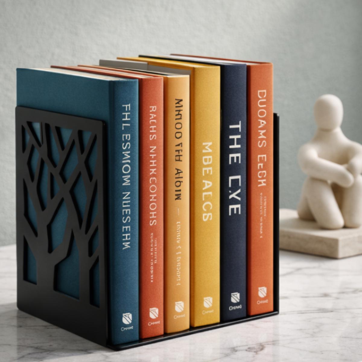 Tree Metal Bookends, Modern Black Decorative Bookends for Desk, Office & Bookshelf Decor