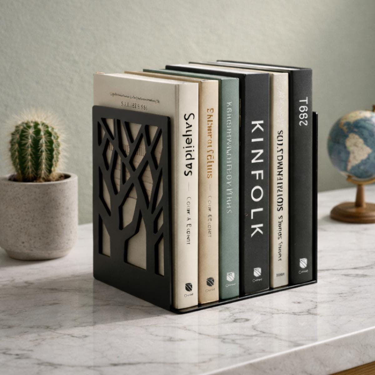 Tree Metal Bookends, Modern Black Decorative Bookends for Desk, Office & Bookshelf Decor