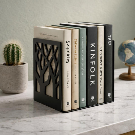 Tree Metal Bookends, Modern Black Decorative Bookends for Desk, Office & Bookshelf Decor