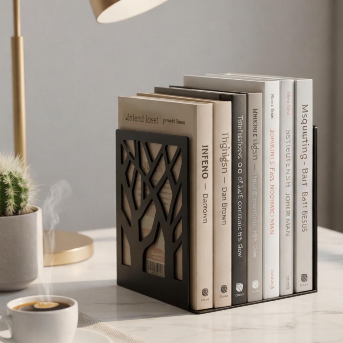 Tree Metal Bookends, Modern Black Decorative Bookends for Desk, Office & Bookshelf Decor