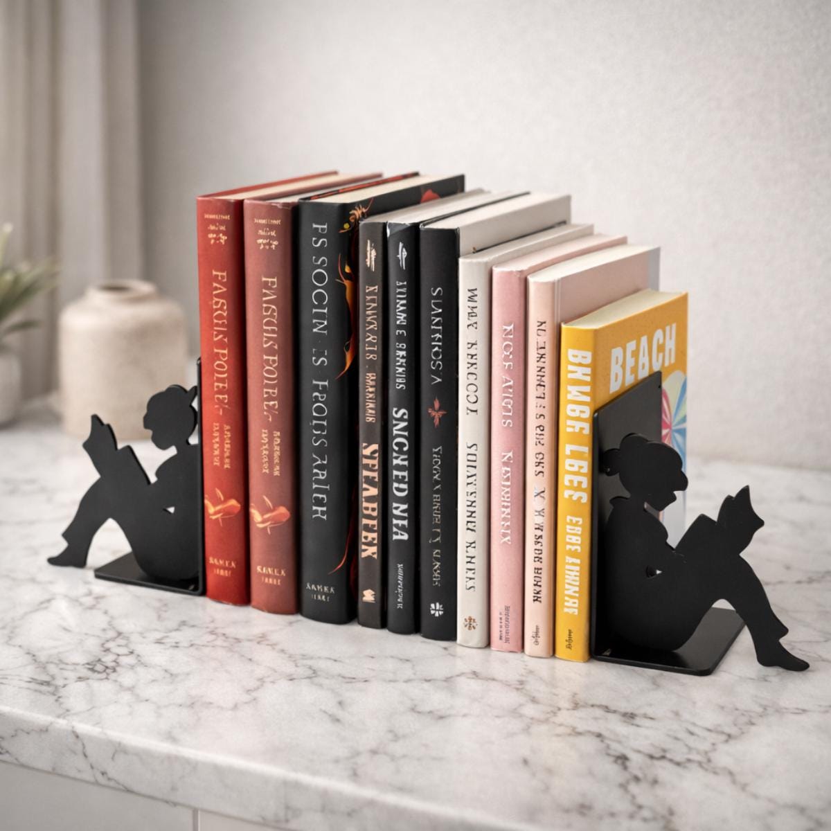 Black Metal Bookends, Reading Girl Silhouette, Literary Gift
