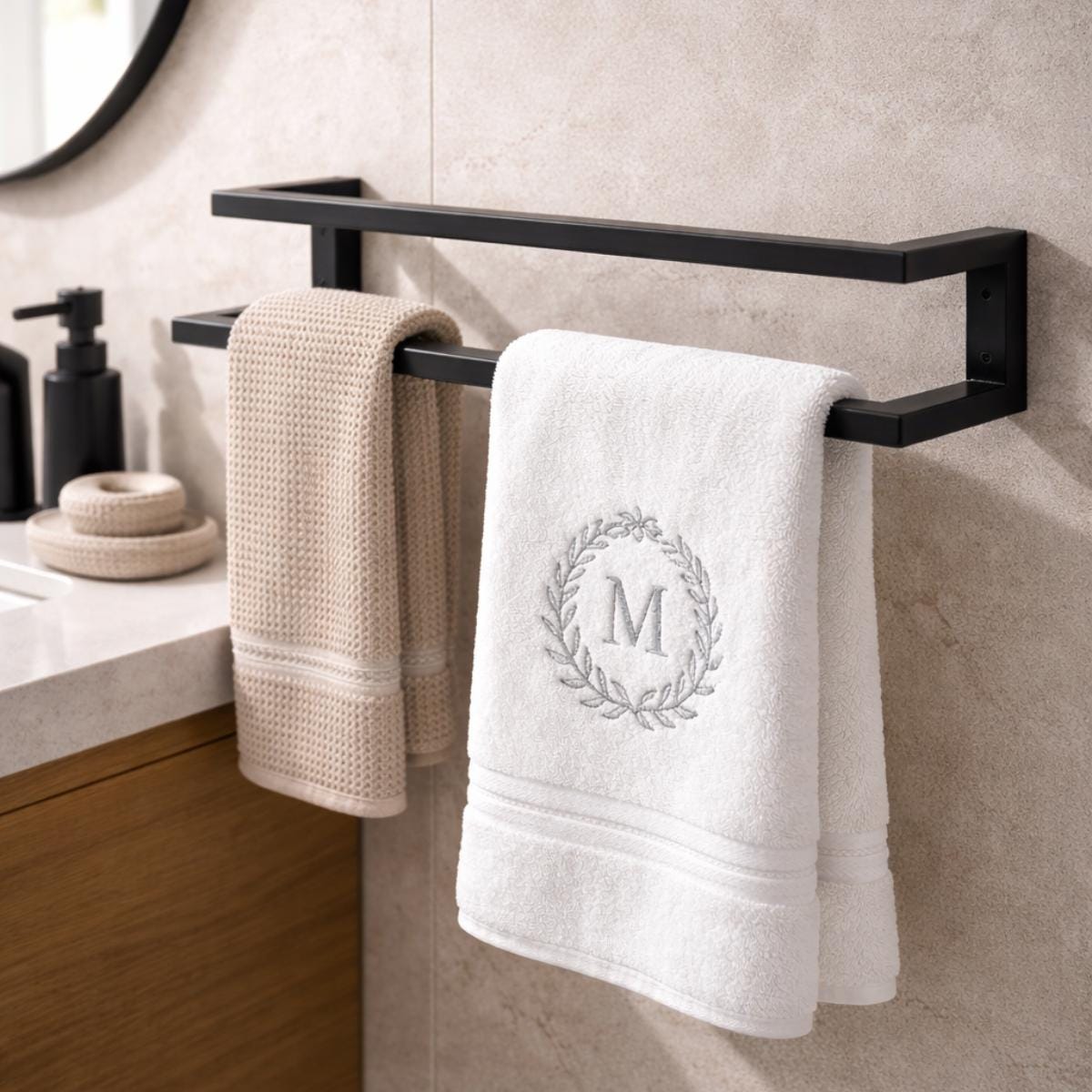 Matte Black 33 Inch Steel Towel Bar – Modern Wall Mounted Bathroom Organizer