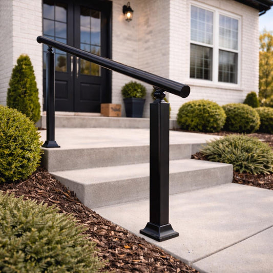 Modern Black Metal Handrail, Outdoor Stair Railing, Adjustable Pitch