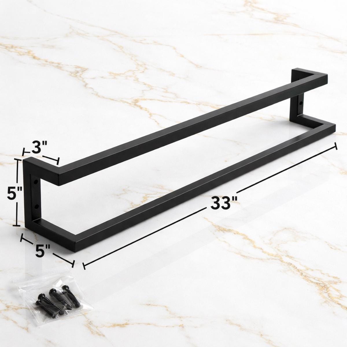Matte Black 33 Inch Steel Towel Bar – Modern Wall Mounted Bathroom Organizer