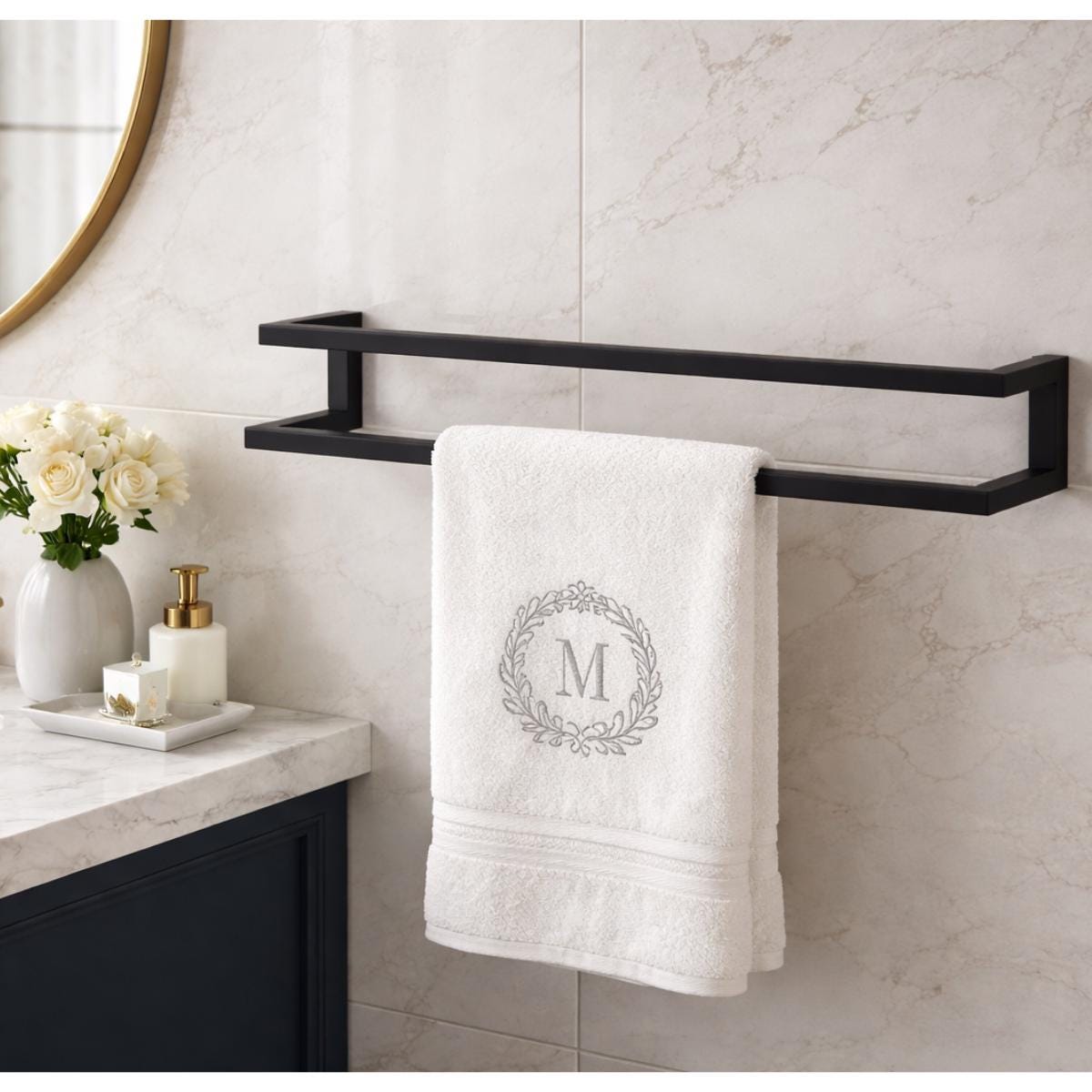 Matte Black 33 Inch Steel Towel Bar – Modern Wall Mounted Bathroom Organizer