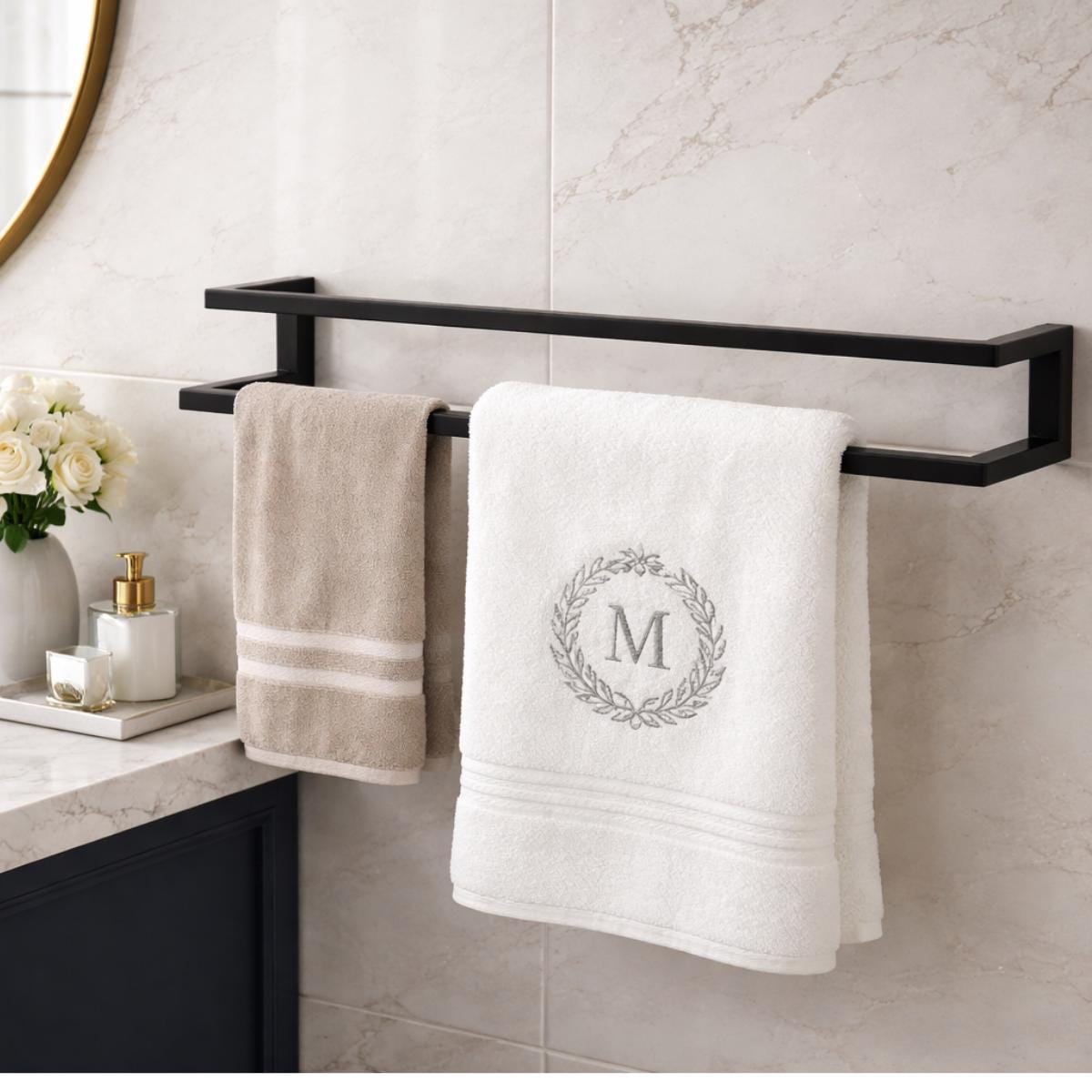 Matte Black 33 Inch Steel Towel Bar – Modern Wall Mounted Bathroom Organizer
