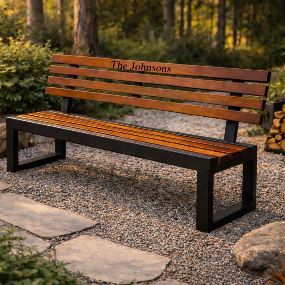 Modern Garden Bench, Custom Outdoor Bench, Metal Wood Patio Bench, Minimalist Backyard Seating, Personalized Memorial Bench