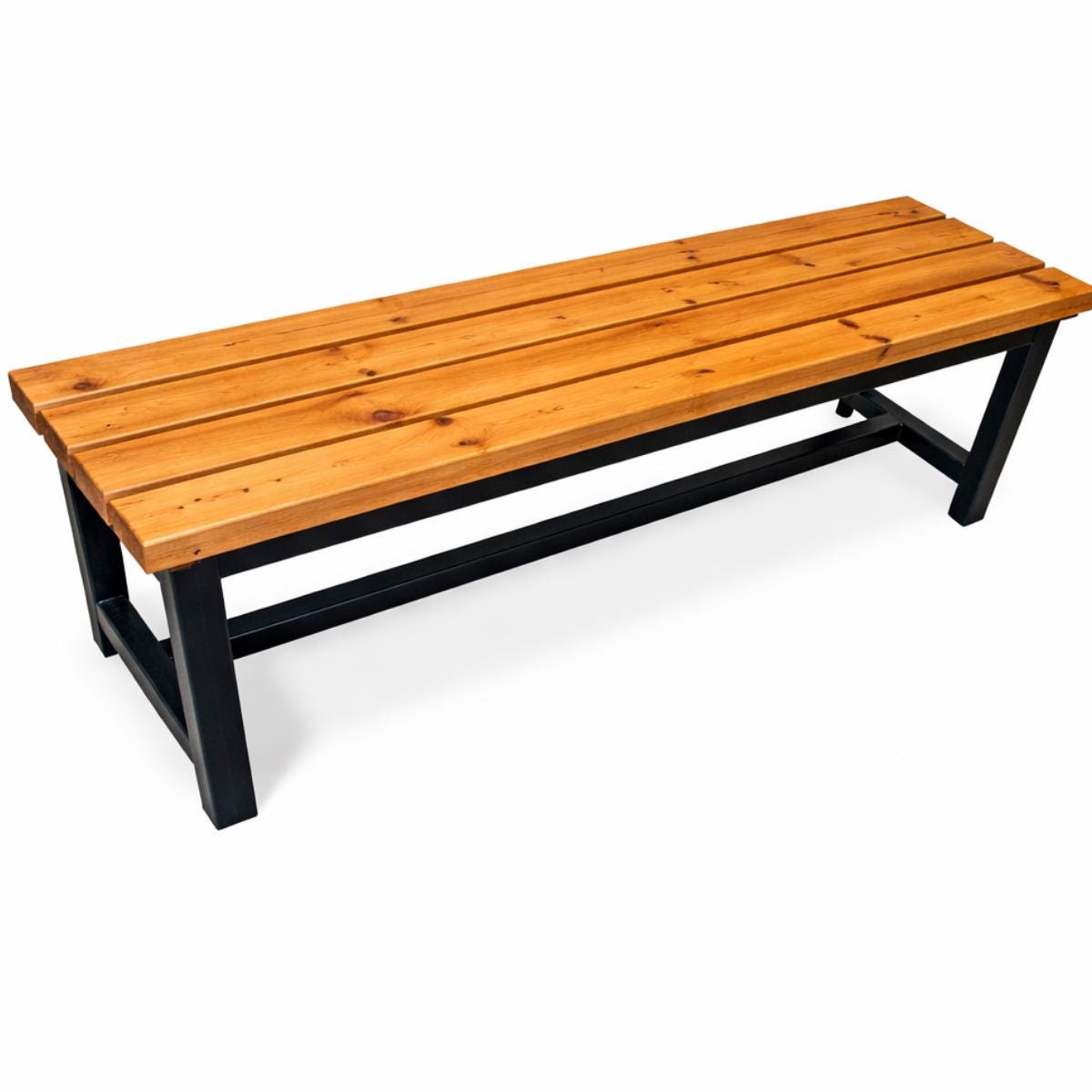 Outdoor Metal Frame Bench With Wood Slat Top, Rustic Garden Bench, Patio Seating, Handmade Steel Garden Furniture, Custom Bac