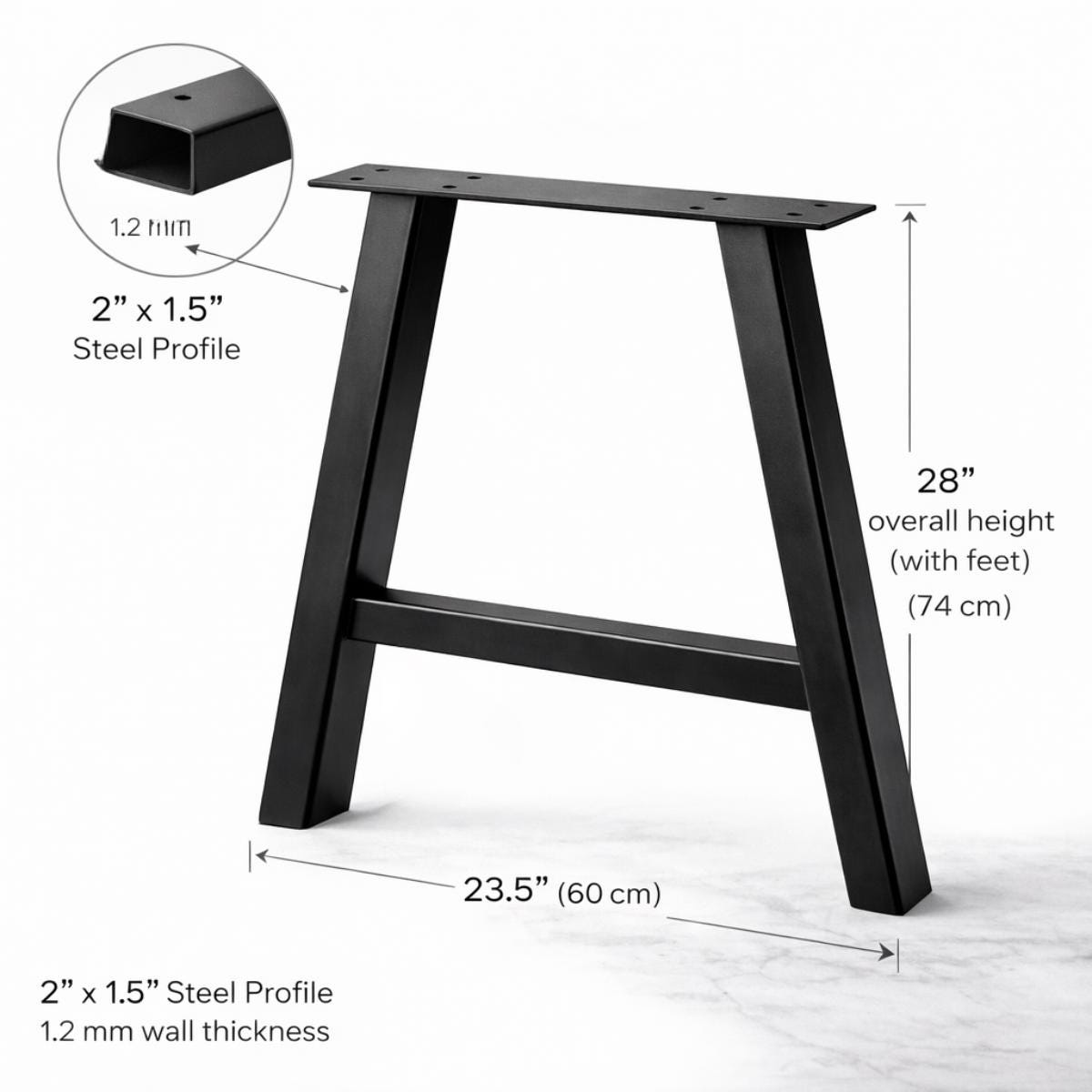 Metal Bench Legs, Industrial Desk Legs, Dining Table Legs, Steel Table Base, Black Metal Table Legs Heavy Duty 28 Inch